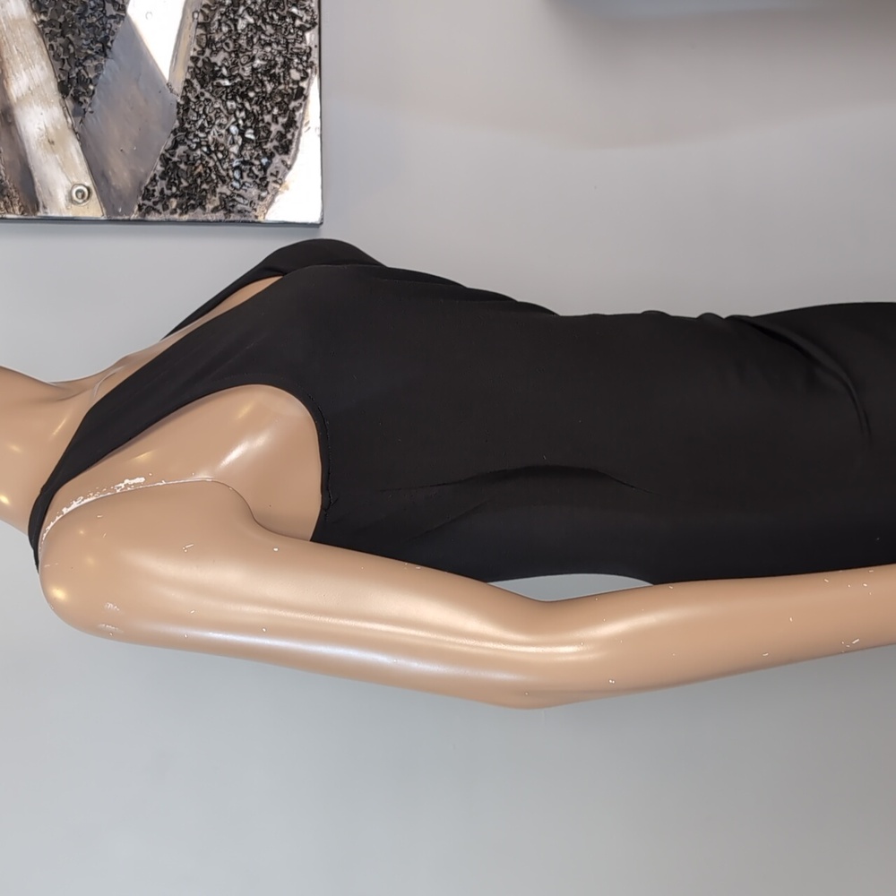 Michael Kors Asymmetric Midi Dress Gold Zipper Sleeveless Black Size Medium - Picture 9 of 12
